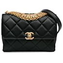 Chanel Black Small CC Lambskin Crystal Logo Chain Flap