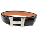 Ceinture réversible Hermes Constance H noire et marron avec des accessoires en argent - Hermès