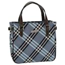 BURBERRY Nova Check Blue Label Hand Bag Nylon Light Blue Brown Auth 78854 - Burberry