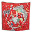 NINE HERMES SCARF STORY H003875S J. BURTON SQUARE 90 SILK RED SILK SCARF - Hermès