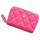 Porte-monnaie zippé classique Chanel en cuir caviar rose