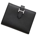 Portefeuille Hermès à deux volets Bearn Compact en cuir Epsom noir