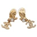 Chanel Clip Earrings with Coco Mark and Rhinestones