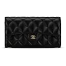 Chanel Classic Long Flap Wallet in Black Lambskin for Women