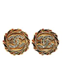 Boucles d'oreilles clip en motif éolienne Chanel Coco Mark en strass plaqué or