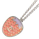 Chanel Coco Mark Strawberry Motif Necklace in Silver Pink Metal