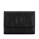 Portefeuille plié en trois Chanel Coco Mark en cuir caviar noir