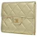 Chanel Gold Matelasse Leather Tri-fold Wallet for Women