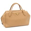 Prada Handbag 1BB031 Beige Leather Boston for Women