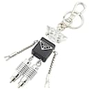 Prada Saffiano Leather Robot Keychain - Silver & Black