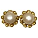 Chanel Gold and White Faux Pearl Clip Earrings