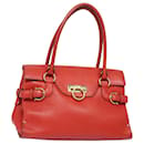 Sac à main en cuir rouge Gancini de Salvatore Ferragamo Auth yk13212