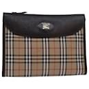 Burberrys Nova Check Clutch Bag Canvas Beige Auth 79427 - Autre Marque