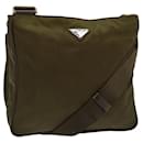 PRADA Schultertasche Emaille Khaki Braun Auth yk13248 - Prada