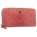 CHANEL Matelasse Long Wallet Lamb Skin Pink CC Auth 79765 - Chanel