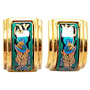 Brincos de clip de peixe em esmalte cloisonné multicolorido Hermes Gold - Hermès