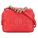 Borsa a tracolla Chanel Matelassé Coco Mark Studs in pelle di agnello rossa