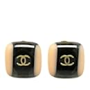 Chanel Coco Mark Square Clip Earrings in Black and Gold