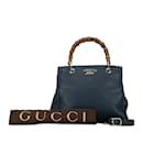 Gucci Bamboo Small Shopper Handbag - Navy Leather