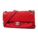 Chanel Red Lambskin Shoulder Bag Matelasse with Chain