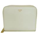 Porte-monnaie en cuir de veau Celine - Portefeuille zippé compact en blanc - Céline