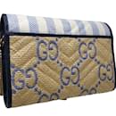 Gucci GG Marmont Leather and Raffia Chain Shoulder Wallet