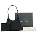 Borsa a mano in nylon e pelle nera Gucci