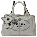 Prada Canapa Handbag Denim Flower Tote Bag