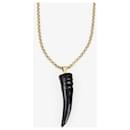 Roberto Cavalli Gold Tone Metal Chain Black Horn Pendant Necklace