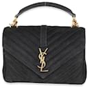 Saint Laurent Black Corduroy Matelasse Chevron Medium College Bag