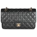 Sac à main Chanel 24K en caviar noir matelassé moyen classique à double rabat