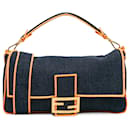 Fendi Blue Large Denim Baguette Satchel