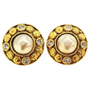 Chanel Gold Plated Clip Earrings with Faux Pearl and Rhinestone