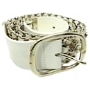 Chanel White Leather Women's Belt with Fake Pearls