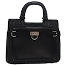 Sac à main Gancini en raphia noir Auth 80250 de Salvatore Ferragamo