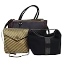 FENDI Shoulder Hand Bag Leather 3Set Brown Gold black Auth bs14080 - Fendi