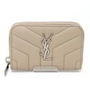 Porte-monnaie en toile beige foncé Saint Laurent