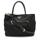 Prada schwarze Nylon- und Leder-Tote-Tasche