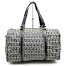 Fendi Navy Canvas and Leather Boston Bag