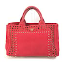 Bolso tote de tela roja Prada