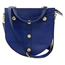 Sac à épaule vintage en cuir bleu Versace