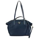 Borsa a spalla in tessuto blu navy Prada