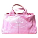 Sac fourre-tout en coton rose Prada