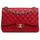 Chanel Rojo Jumbo Clásico Caviar Doble Solapa