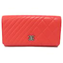 Chanel Red Lambskin Long Wallet