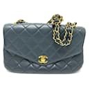 Borsa tote in pelle trapuntata vintage blu navy di Chanel