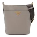 Prada Gray Leather Shoulder Bag