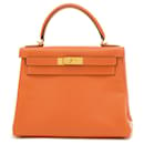 Sac à main Hermes Kelly 28 en Potiron - Hermès