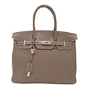 Sac à main Hermes Birkin 35 en cuir Togo gris étoupe beige - Hermès