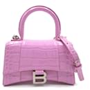 Balenciaga Hourglass Purple Embossed Leather Bag